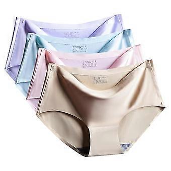 4 stuks Ice Silk Naadloze Dames Ondergoed Sexy Mid-waist Spandex Katoen Slips Paars