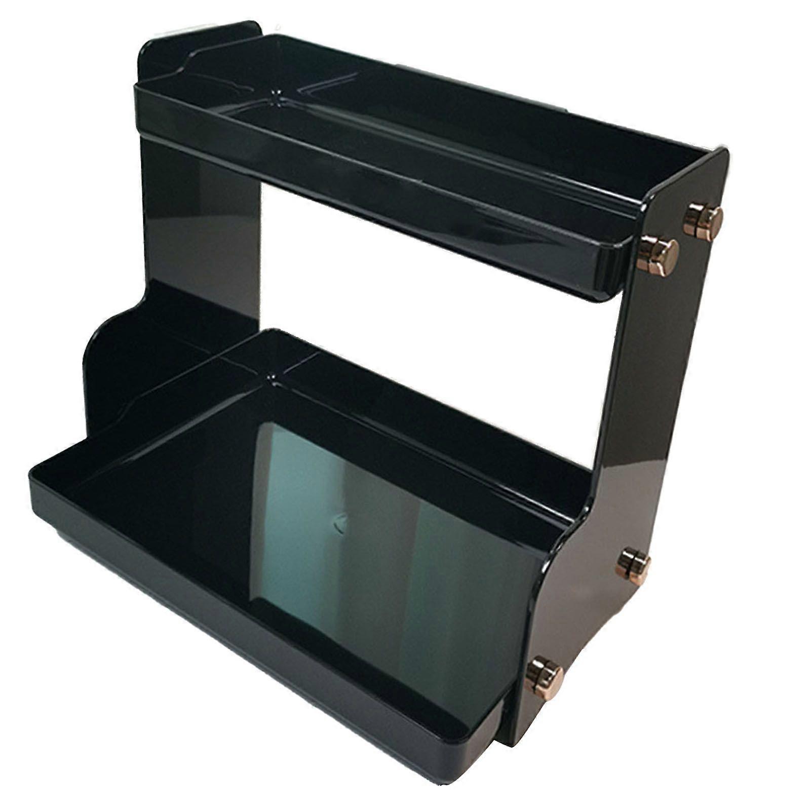 Desktop Storage Rack Double Layer Space Saving Multifunctional Desk Organizer compatible Dormitory Office Black