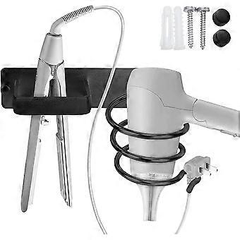 Haartrocknerhalter zur Wandmontage, Aluminium-Glätteisenhalter, Wandhalterung, Haartrockner-Organizer, Haartrocknerhalter für Hotel, Badezimmer, Friseursalon, Schwarz (1