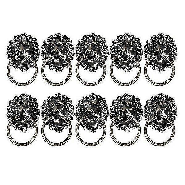 10pcs Home Knobs Handle Bronze Lion Head Shape Drawer Knobs Door Pull Handle Knob With Drawer Ring