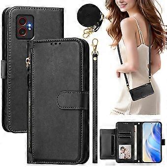 Flip Case for Samsung Galaxy Xcover 7 Pro Protection Soft PU Leather Zipper Wallet Cover with Card Holder and Long Strap