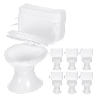 Conjunto de 7 peças de vaso sanitário em miniatura para casa de bonecas, branco, escala 1/12, móveis realistas para casa de bonecas, modelo de vaso sanitário em miniatura para projetos de arquitetura e artesanato DIY.