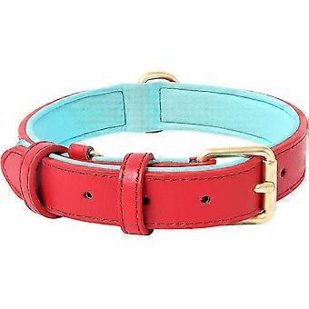 Soft Leather Dog Collar Medium Dogs Breathable Padded with D Ring, Adjustable Classic Dog Pet Collar, Red, M