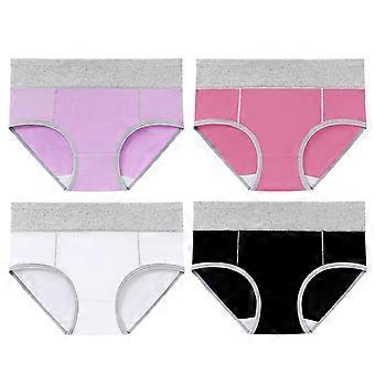 Women Plus Size High Waist Cotton Underwear 4 Pack, Color Block Tummy Control Briefs, Soft Full Coverage Ladies Panties for Daily Wear