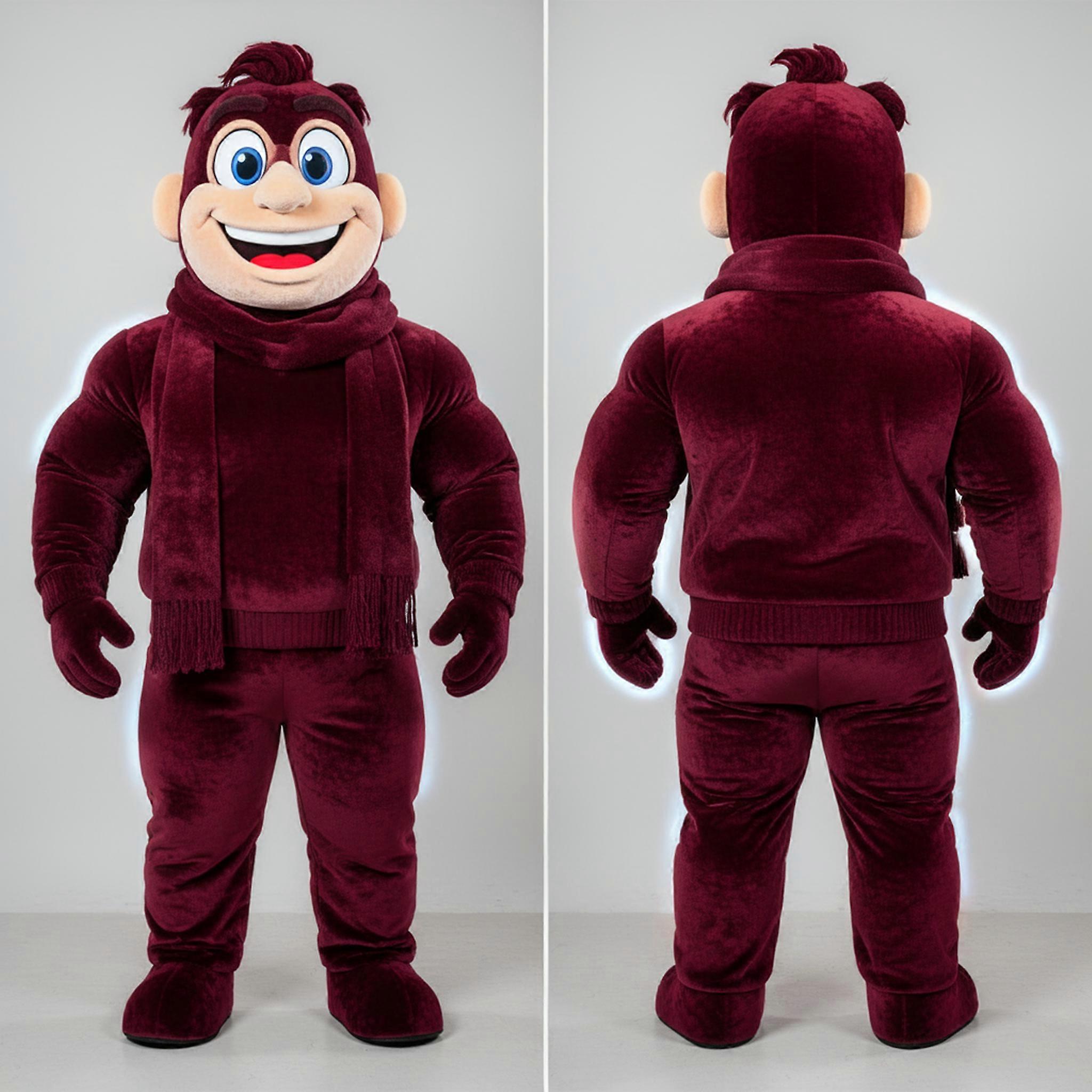 MASTICOT Maroon Muscular Strongman Mascot