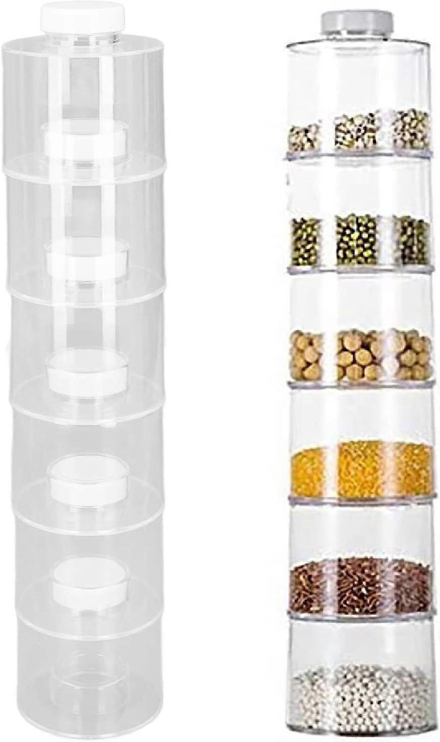 6 Pack Stackable Plastic Spice Jars with Dispensing Covers for Kitchen