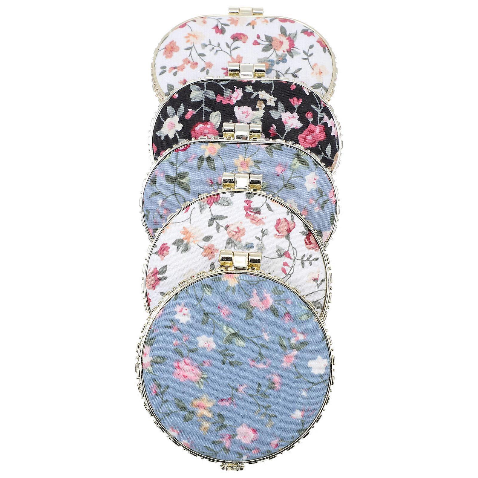 Makeup Pocket Mirror Flower Pattern Portable 5Pcs Compact Set