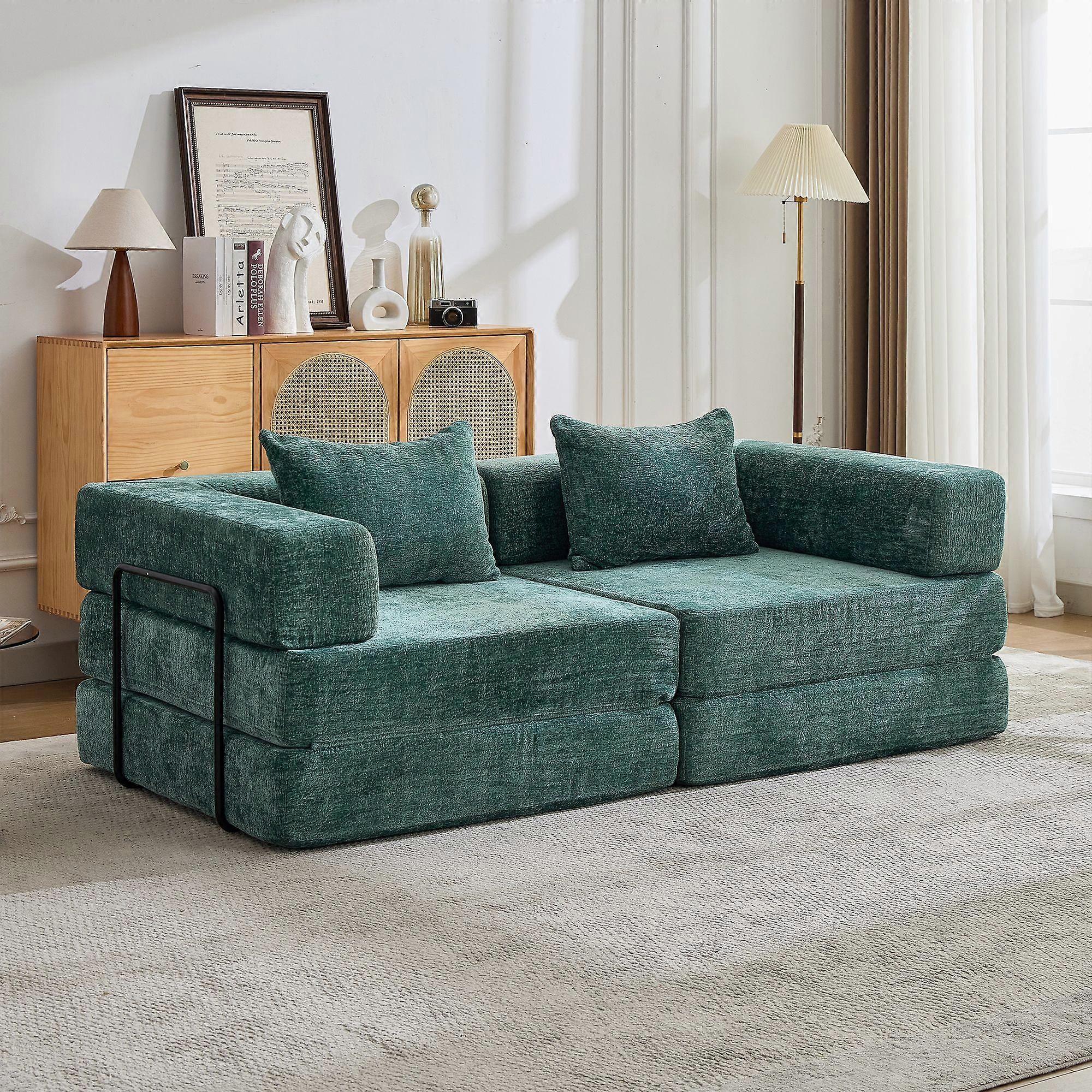 Compression Sofa,Convertible Floor Sofa Bed with Fixed-Shape Frame, Loveseats Boneless Modular Sectional Sofa,No Assembly Required,Chenille fabric,for