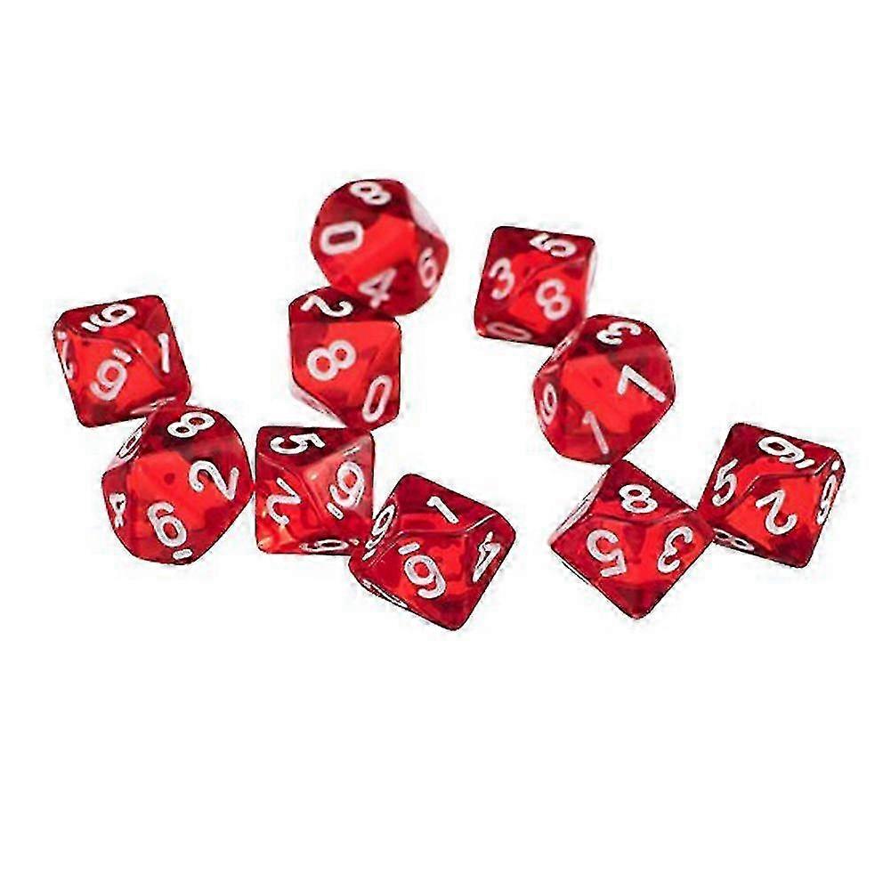 D10 Dice Set 10PCS Transparent Multicolor Polyhedral for Tabletop RPG Games