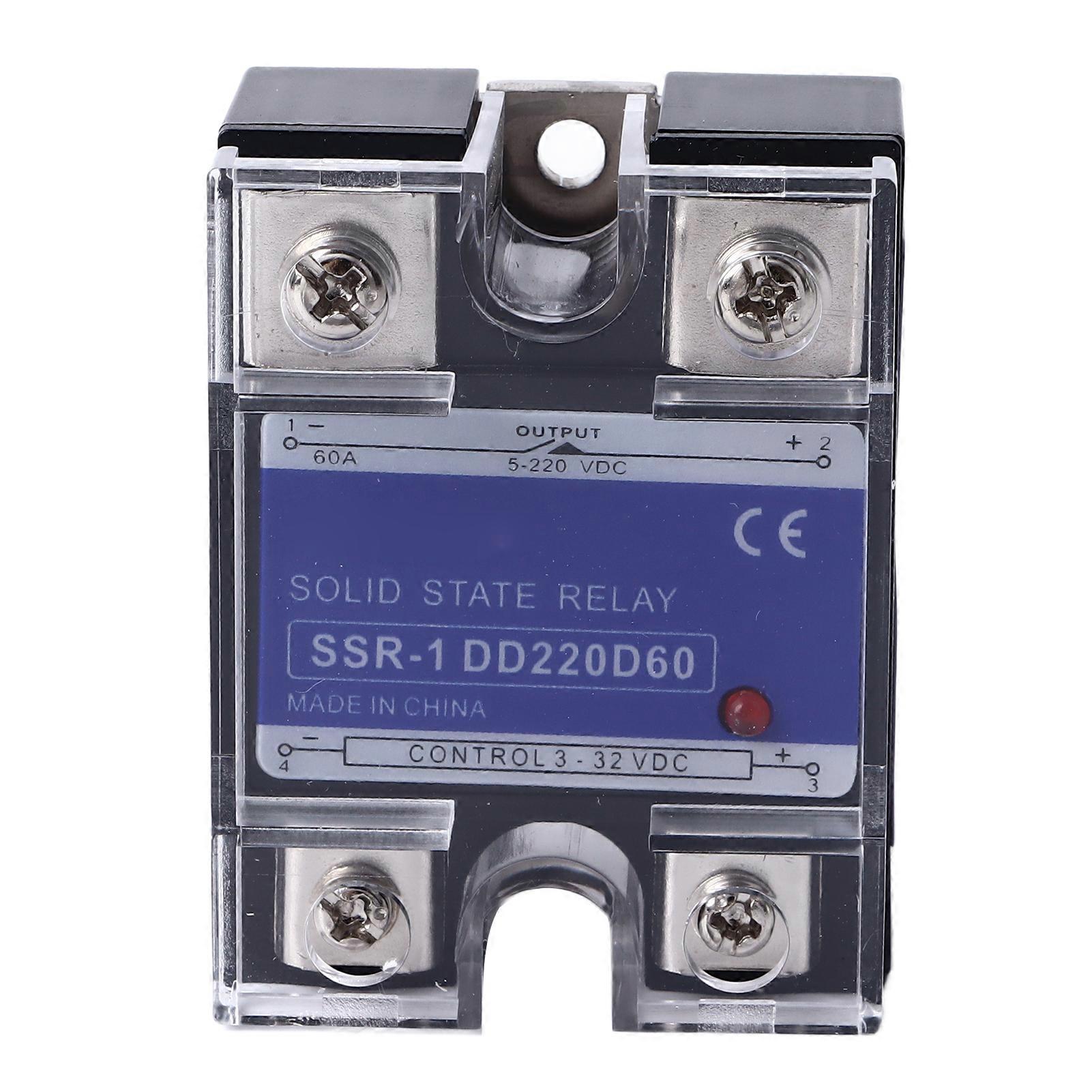 Single Phase DC to DC Solid State Relay, 3-32VDC Input, 5-220VDC Load, SSR Relay for Control System 60A
