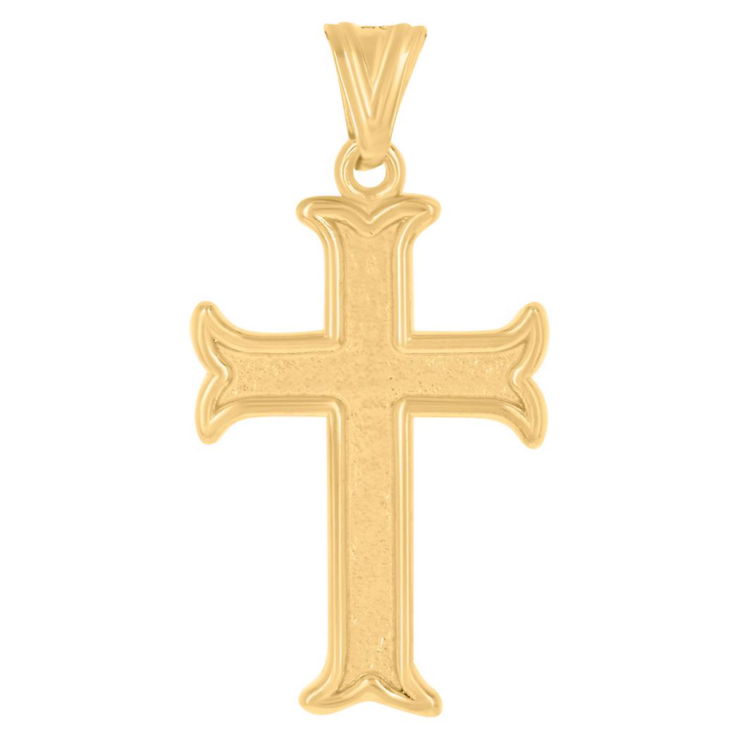 14Kイエローゴールドメンズクロス宗教チャームペンダント34x17.4mm男性用ネックレス - 2.0グラム