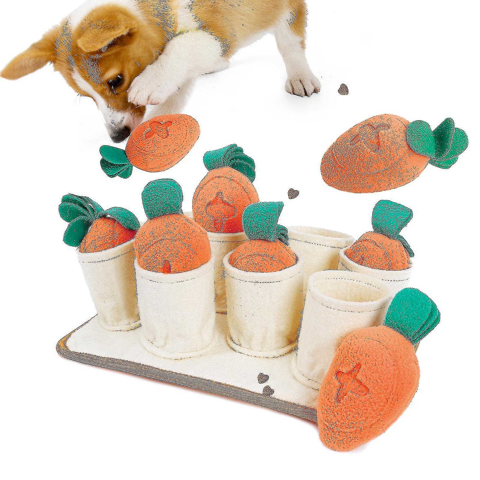 Snuffle Mat For Puppies With 8 Carrots Squeaky Plush Dog Treat Toys -