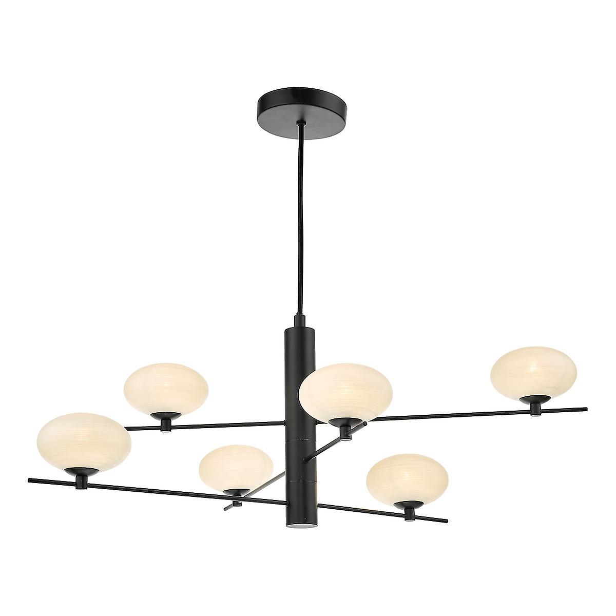 Jasper 6 Light Pendant Ceiling Light Matt Black Opal Glass