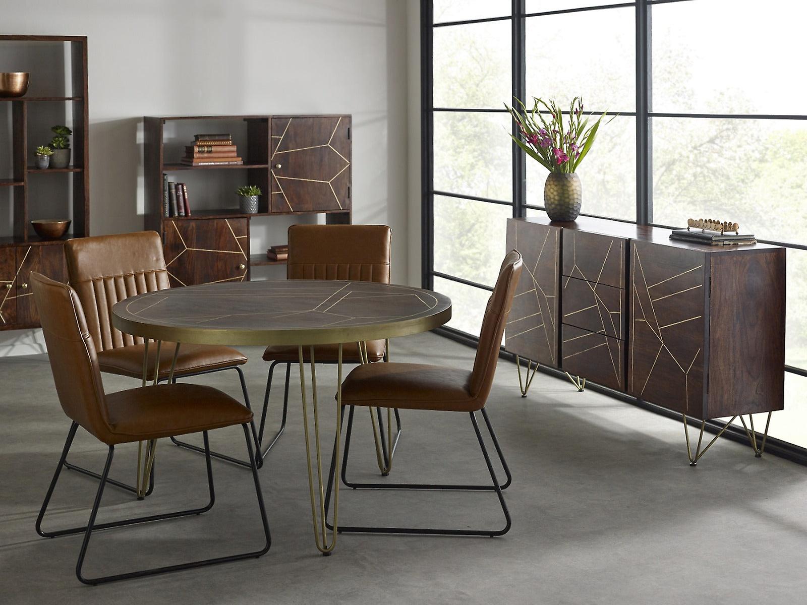 Brighton Dark Mango Wood Round Solid Wood Dining Table 4 Seats