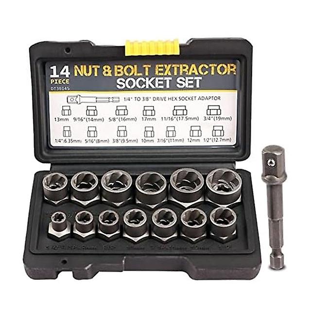 14 Stück Lug 3/8" Drive Impact Bolt Nut Extractor Set Schwarz Stahl Muttern-Entferner-Kit 1/4 Zoll-3/4 Zoll Twist Socket Tool Set