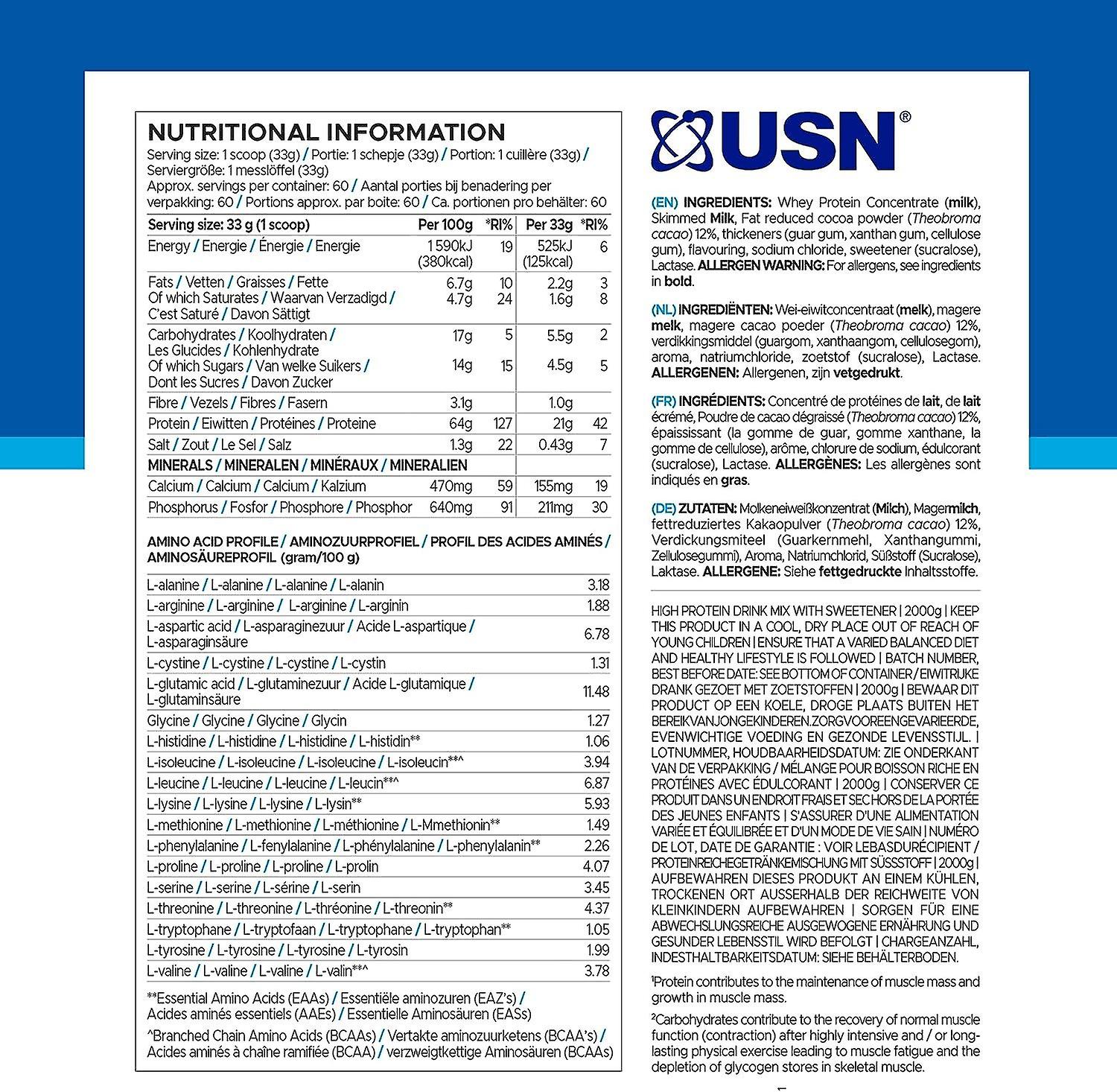 2kg USN Whey Protein Powder Gym Muscle Building & Fast Recovery Shake ...