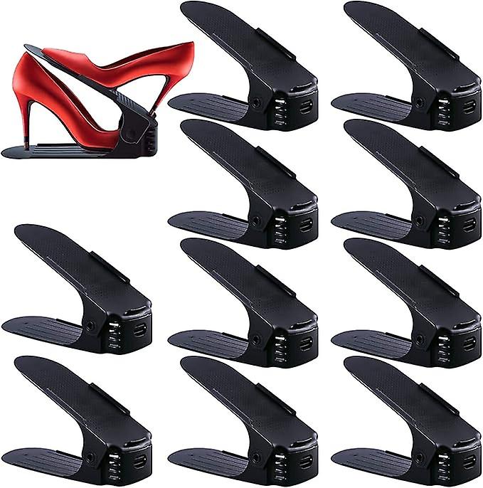 10 Pack Adjustable Shoe Racks/Stackers, Organizers, Space Saving Shoe Racks (Black)