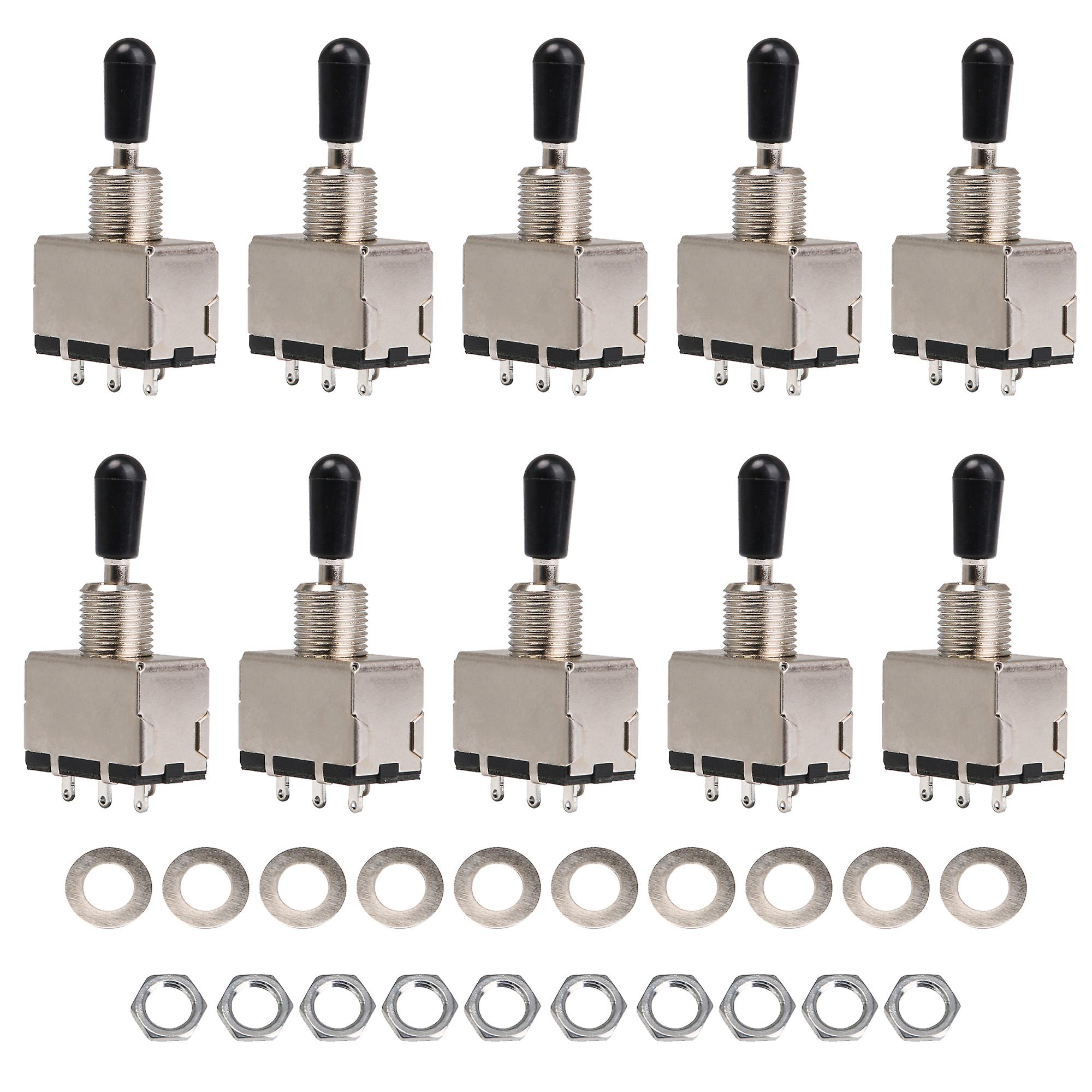 Chrome 3 Way Sealed Pickup Selector Enclosed Black Tip Toggle Switch Set of 10