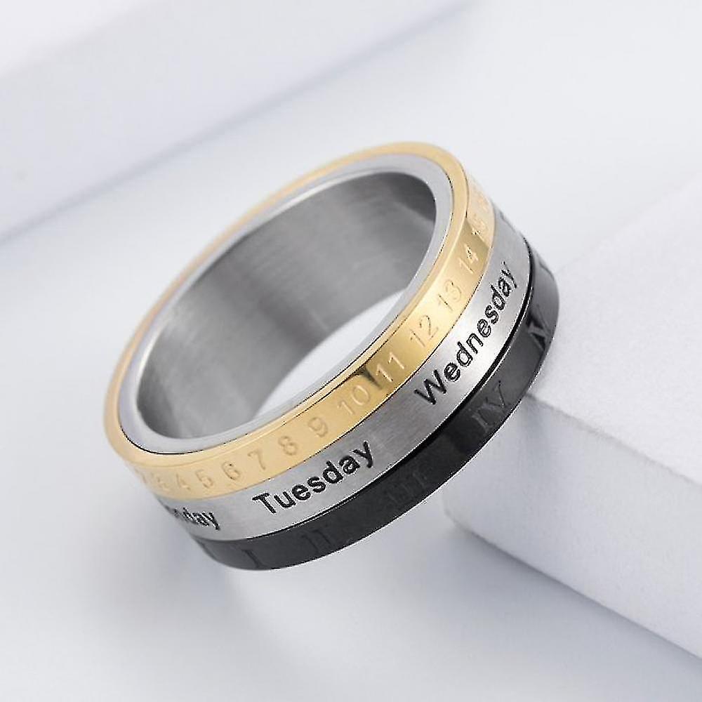 Guitar Strings Women Men Three Color Calendar Ring Time Spinner Band Ring 7 Styel