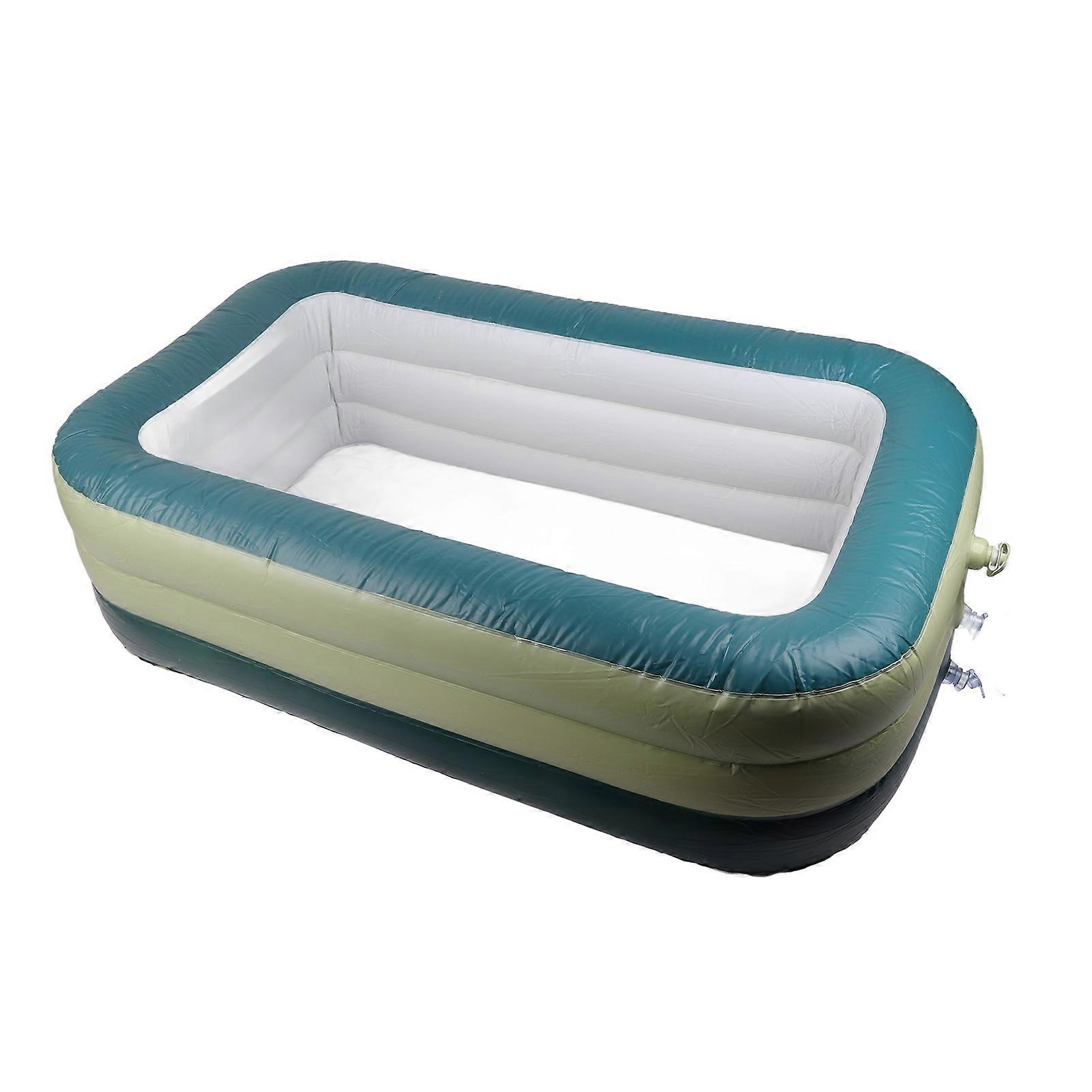 Inflatable Pool Rectangular Shaped Cute Patterns Foldable Thickened PVC Swimming Pool for Kids Green 