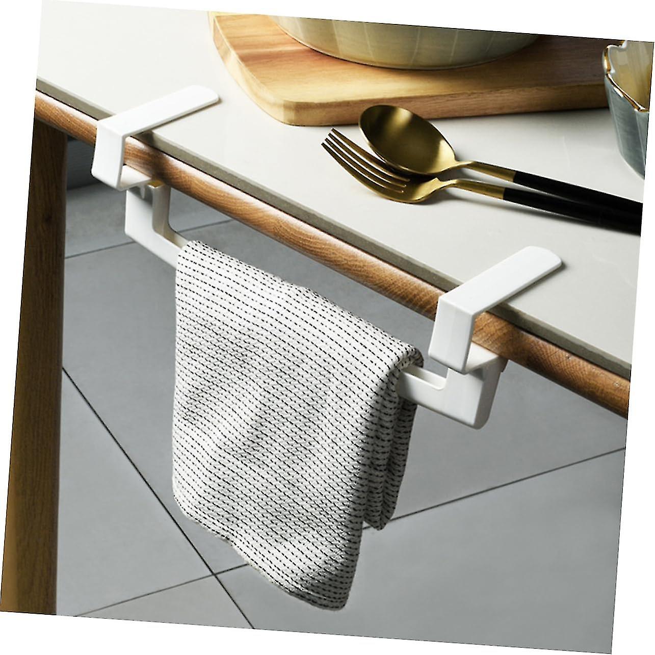 PRETYZOOM 2-Pack Over Cabinet Door Towel Rack | White Plastic Kitchen Cabinet Organizer