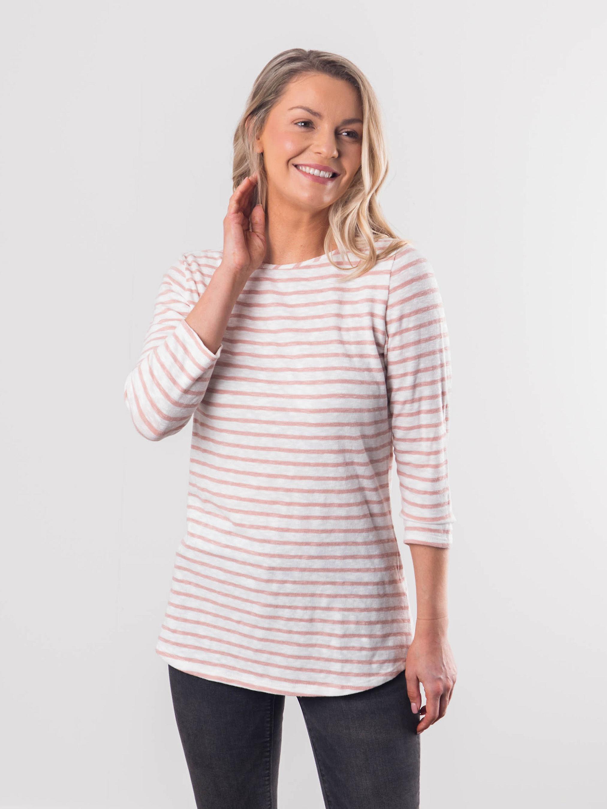 Bibi Striped Breton Top in White and Pink