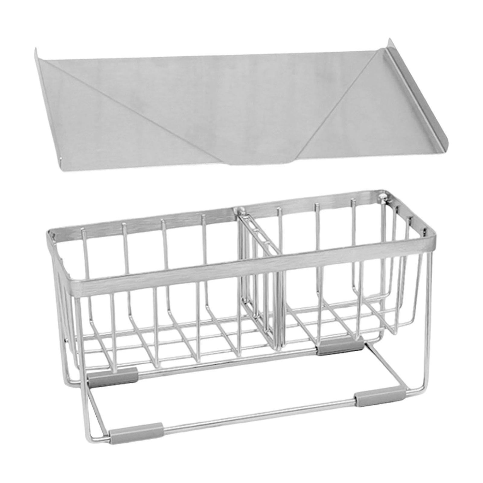 Sponge Holder Rustproof Sink Rack with Drain Pan Sink Storage Shelf Drying Rack for Rags Kitchen Brushes Dish Soap Countertop