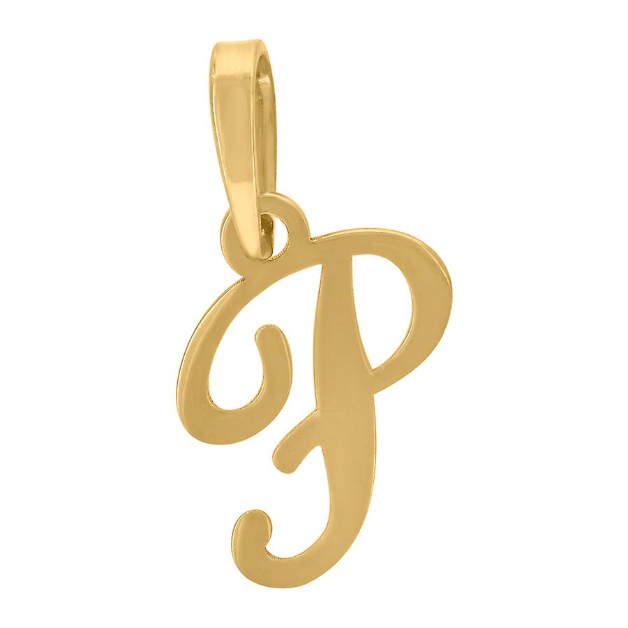 925 Sterling Silver Yellow tone Unisex Cursive Letter Name Personalized Monogram Initial Alphabet P Charm Pendant Neckla