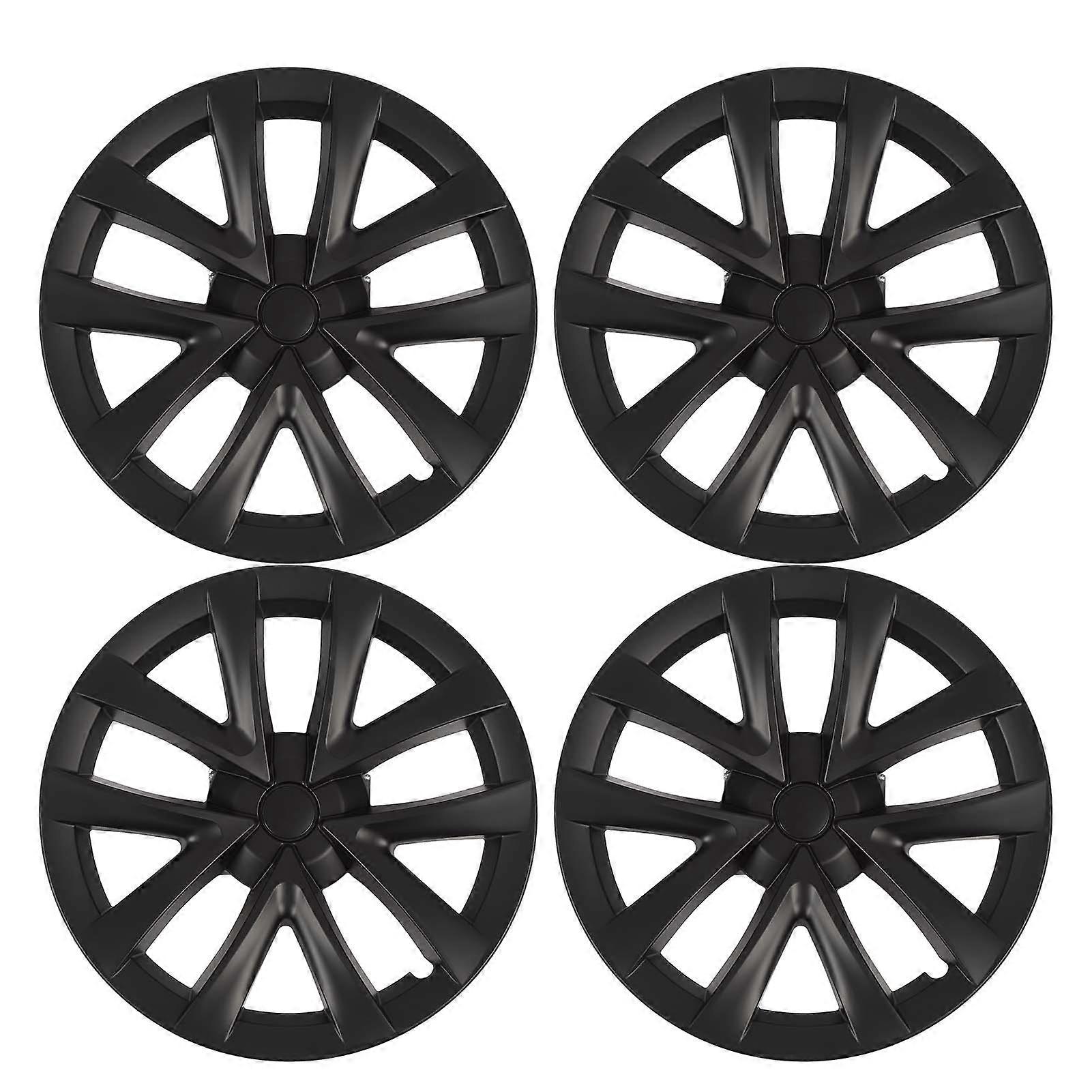 4 Pcs 18in Wheel Hub Cap Automobile Wheel Hub Fully Wrap Rim Protector Replacement For Tesla Model 3 2017 To 2023 Matte Black