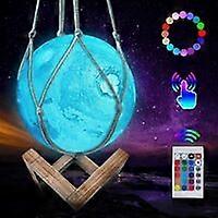 Lampe De Lune 3D, 16 Couleurs Led Moon Lamp, Lampe Plante Mars , Dimmable Veilleuse Avec Support En Bois Et Filet Suspendu, Tlcommande Et Contrle Tact
