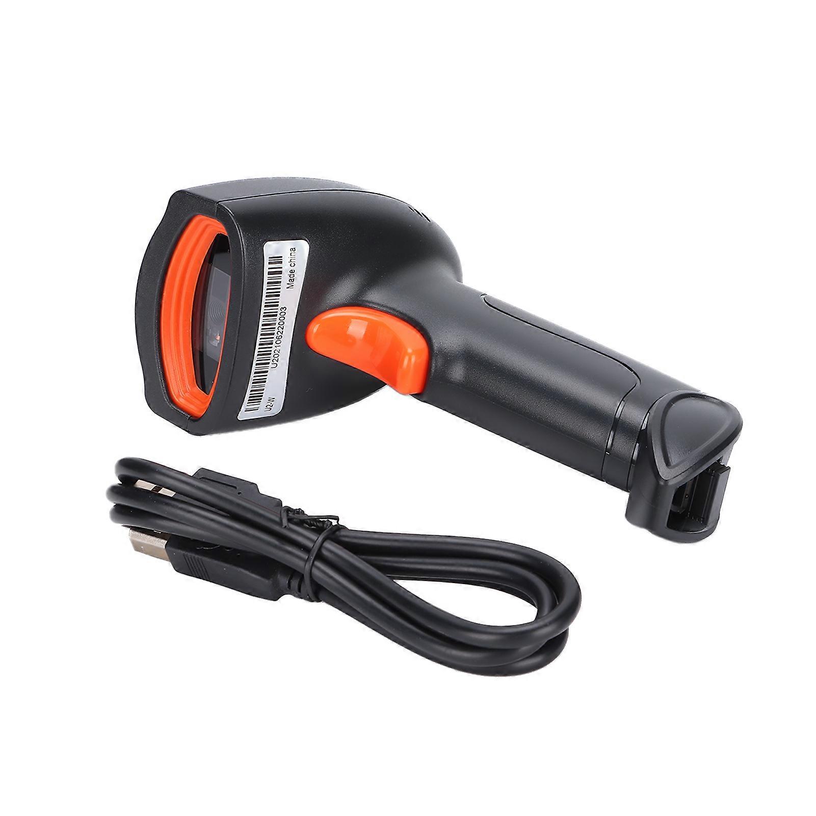 Barcode Scanner Handheld 360 Reading Dustproof Waterproof Wireless QR Code USB Reader(Black Orange )