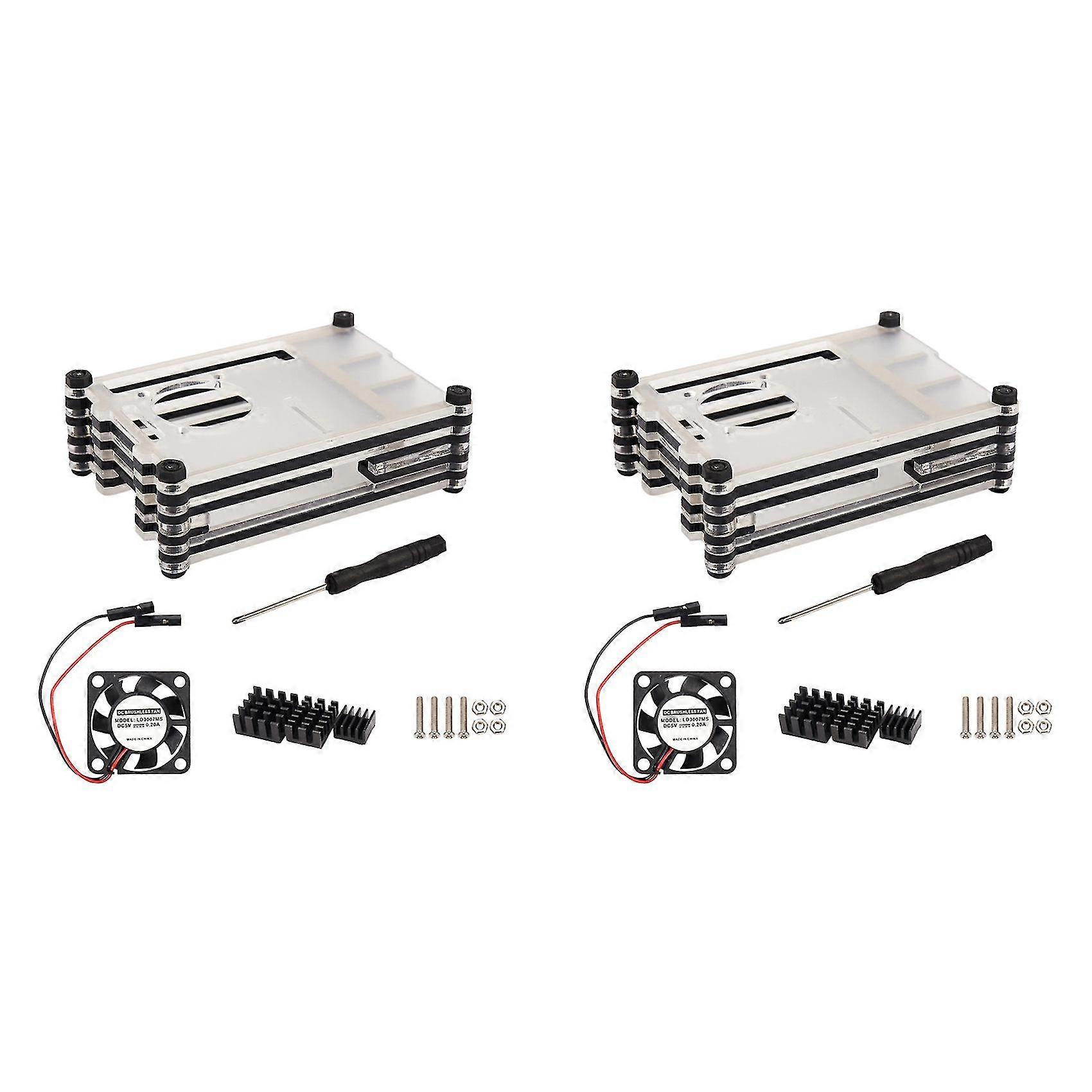 2x Acrylic Transparent / Clear Black Case Cover For Raspberry Pi 4 Model B, With Cooling Fan For