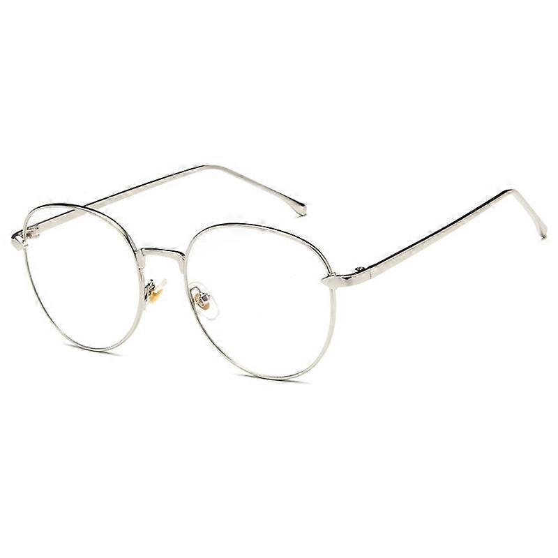 gzPuluz Retro Simple Round Frame Plain Glass Spectacles White