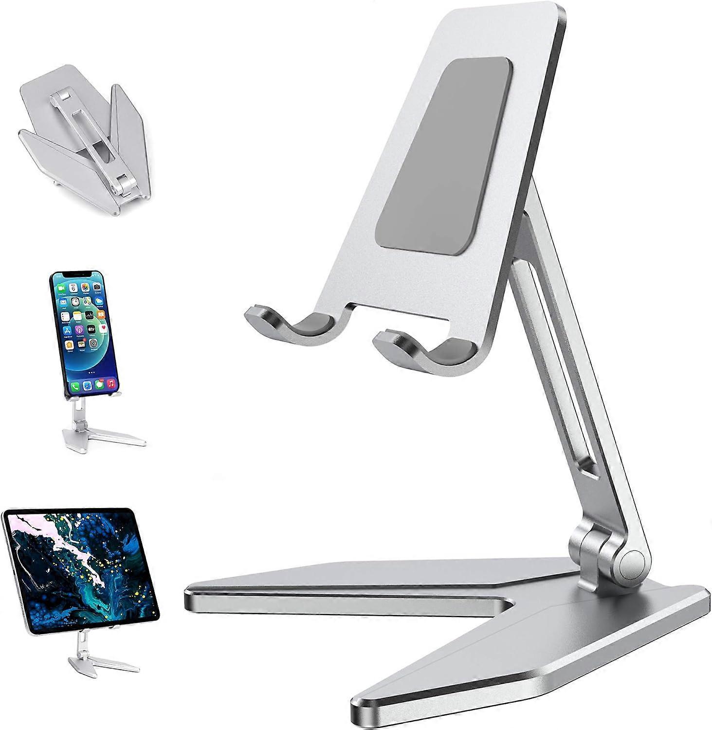 Adjustable Cell Phone Stand, Arae Aluminum Desk Cellphone Stand Holder Cradle Dock with Anti-Slip Base and Charging Port Compatible with iPhone Samsun