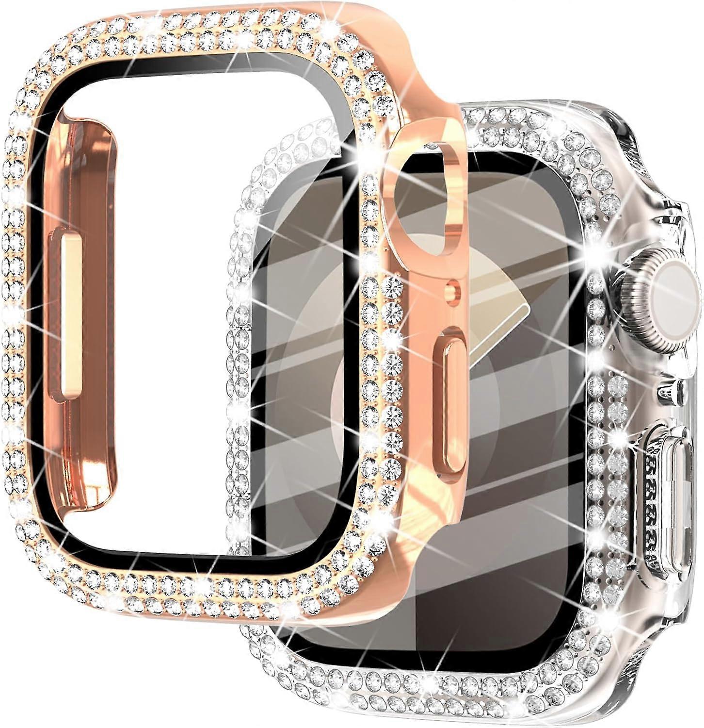 2 Pack Compatible with Apple Watch Case 41mm Built-in Screen Protector,Women Diamond Bling Cases for iWatch Series 9 8 7