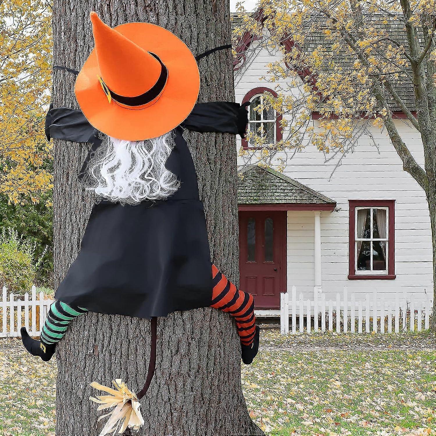 Large Crashing Witch Halloween Decorations(53" H), Crashing Witch Into Tree, Outdoor Indoor Crashed Witch Props Halloween Hanging Decorations For Tree