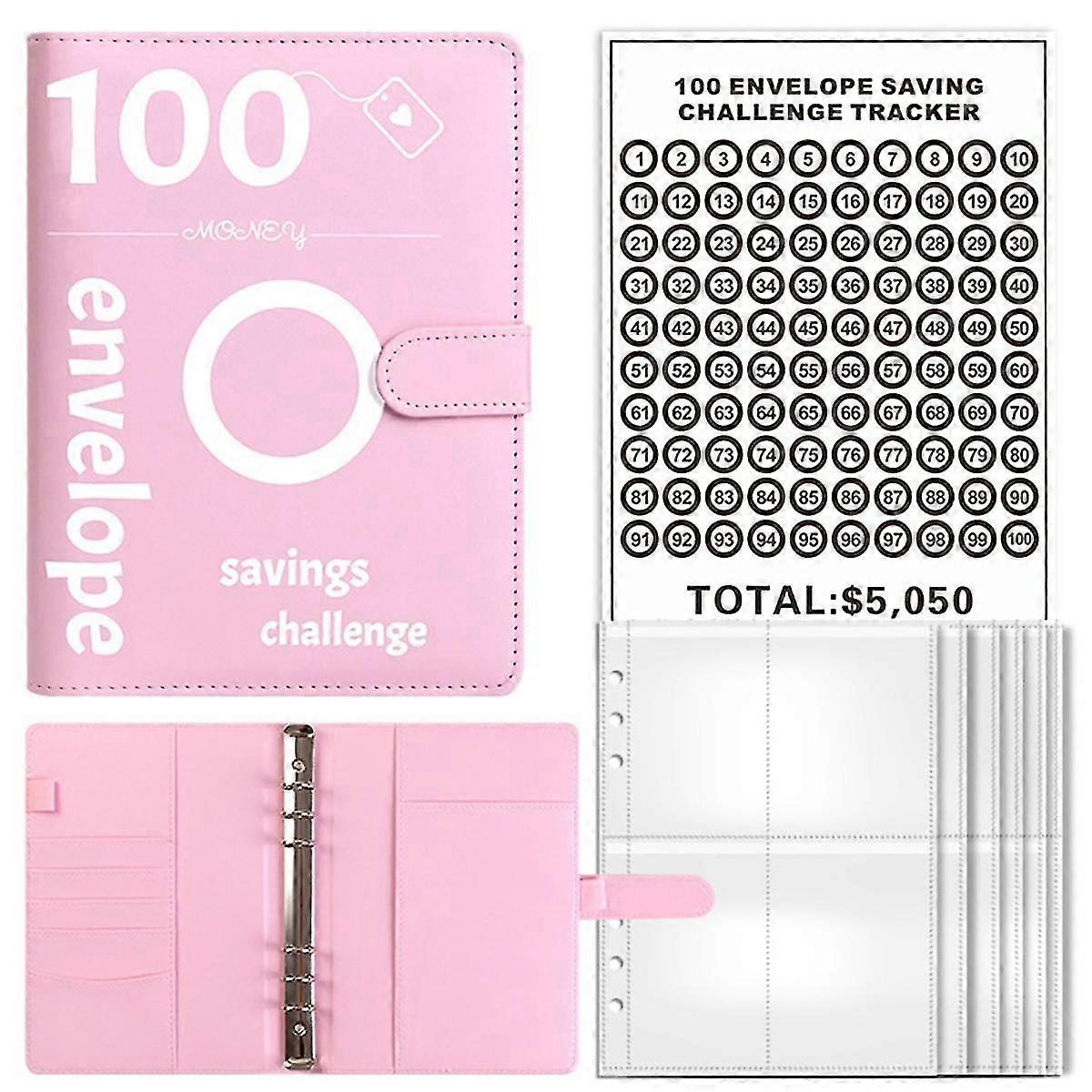 100 Envelopes Saving Money Challenge Binder, A5 Savings Binder With Cash Envelopes For Planning And