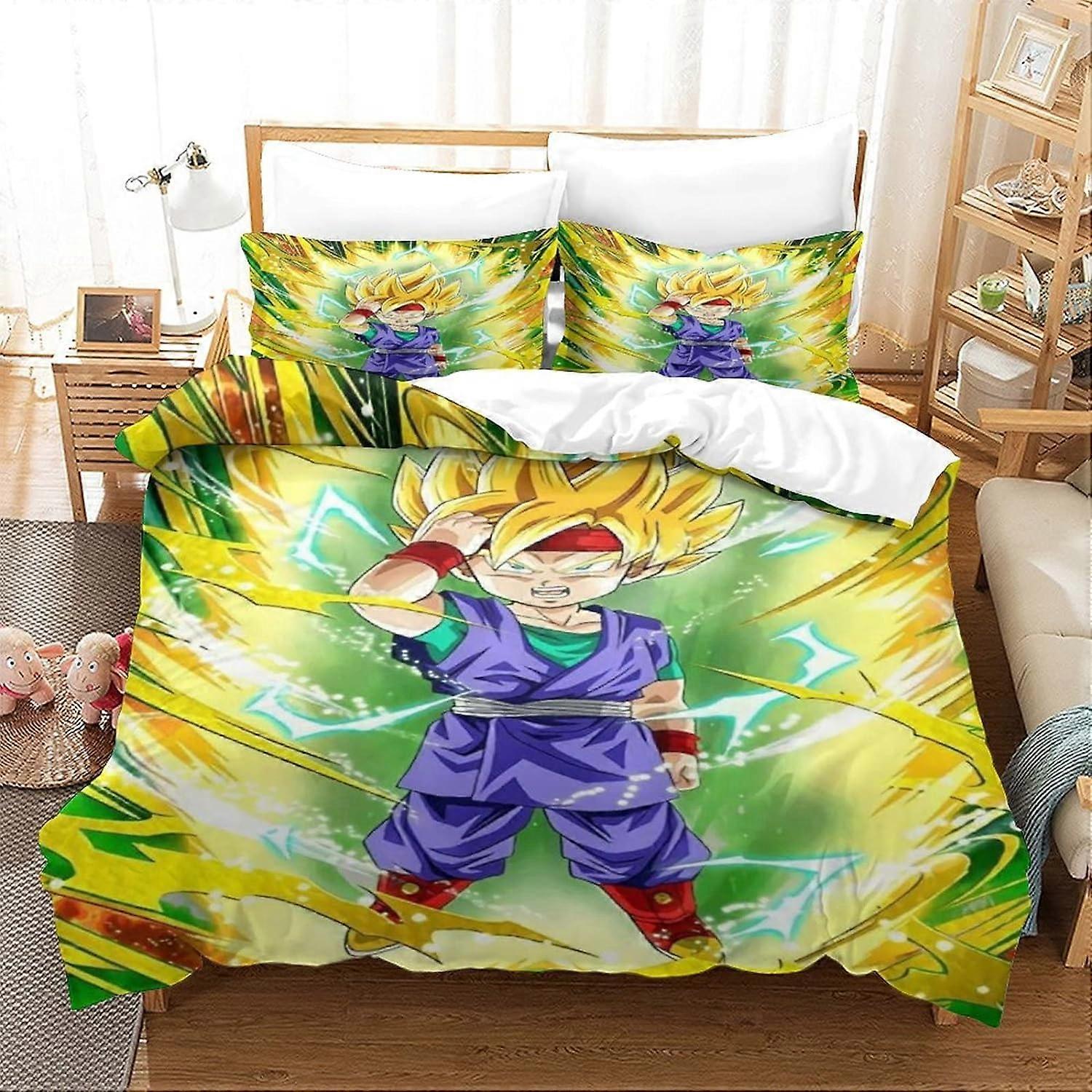 Goku sängkläder, anime delar avdelning tryck sängkläder med örngott tecknad stil för tonåringar flickor barn omvänd sängkläder set 135 * 200 CM