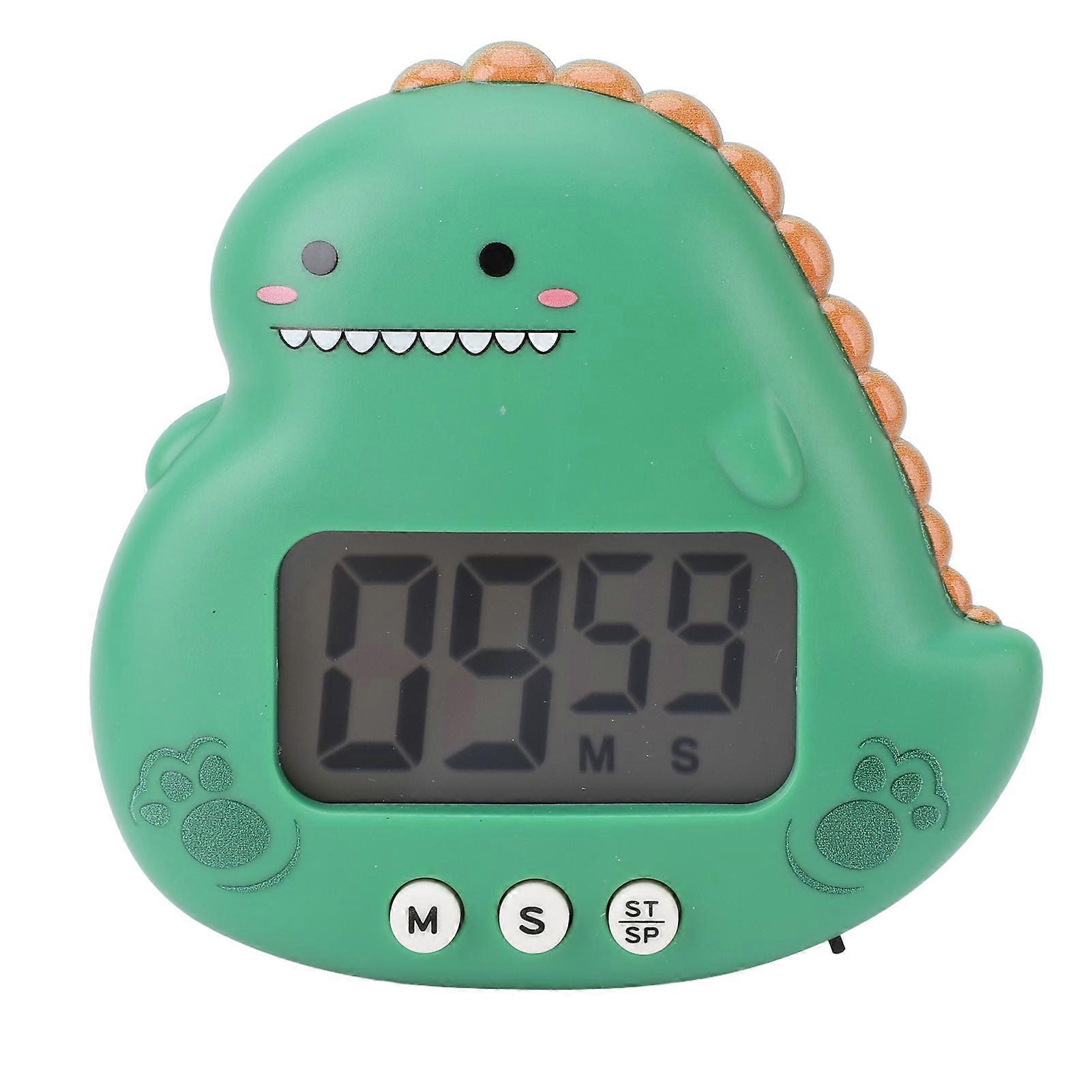 Cute Dinosaur Kids Timer Large LCD Display Loud Alarm Digital Kitchen Timer Magnetic Countdown Timer for Classroom Home Study Cooking Green