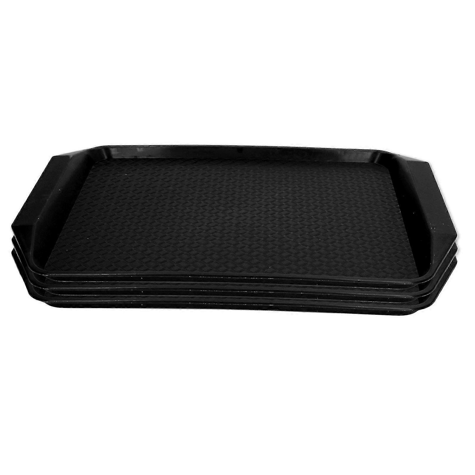 Heat Resistant Stackable Black Cafeteria Trays - Set of 3 Rectangle Plastic Food Service Trays with Binaural Handles for Hotels