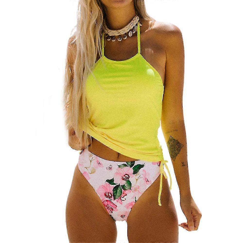 Women's Bathing Suit Solid Color Drawstring Side Halter Neck