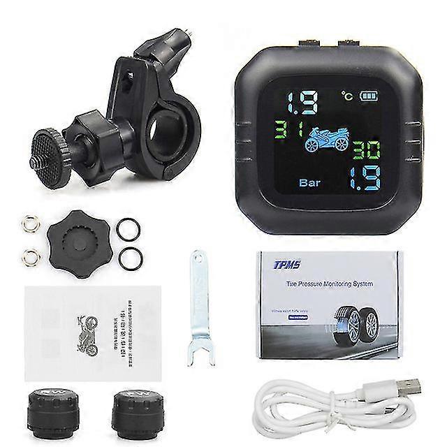 Tyre Temperature Monitoring Alarm System With 2 External Sensors Usb Solar Charging Motorcycle Tpms Motor Tire Pressure