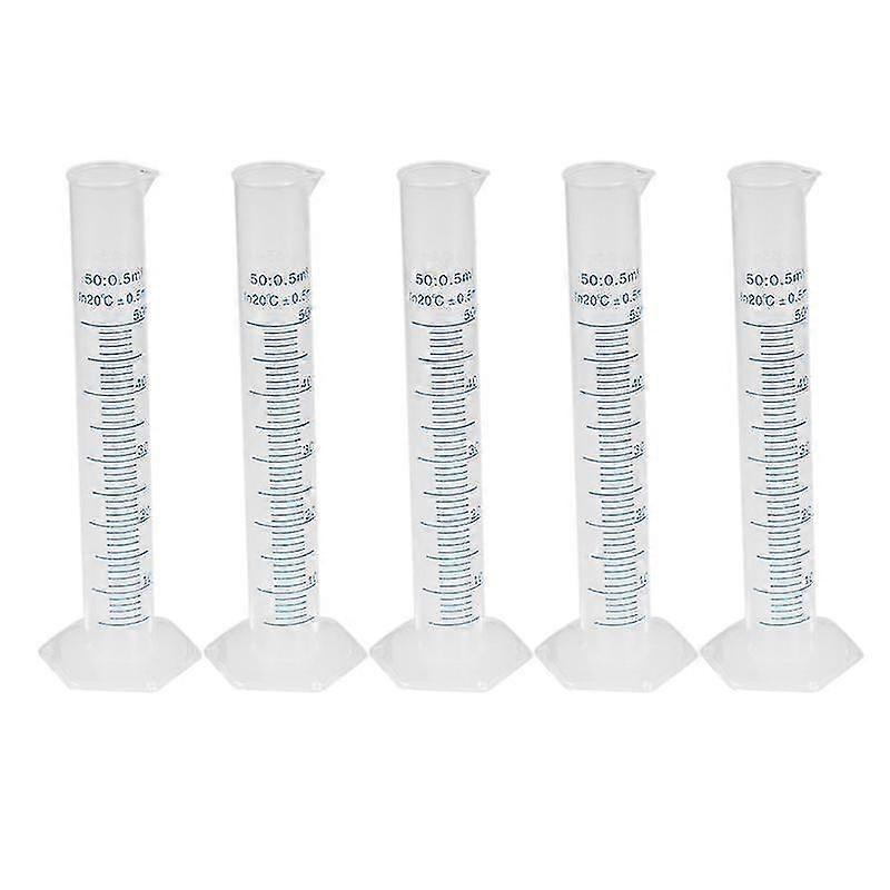 5pcs Plastic Measuring Cylinders Transparent Graduated Cylinder With Hexagonal Base (50ml)
