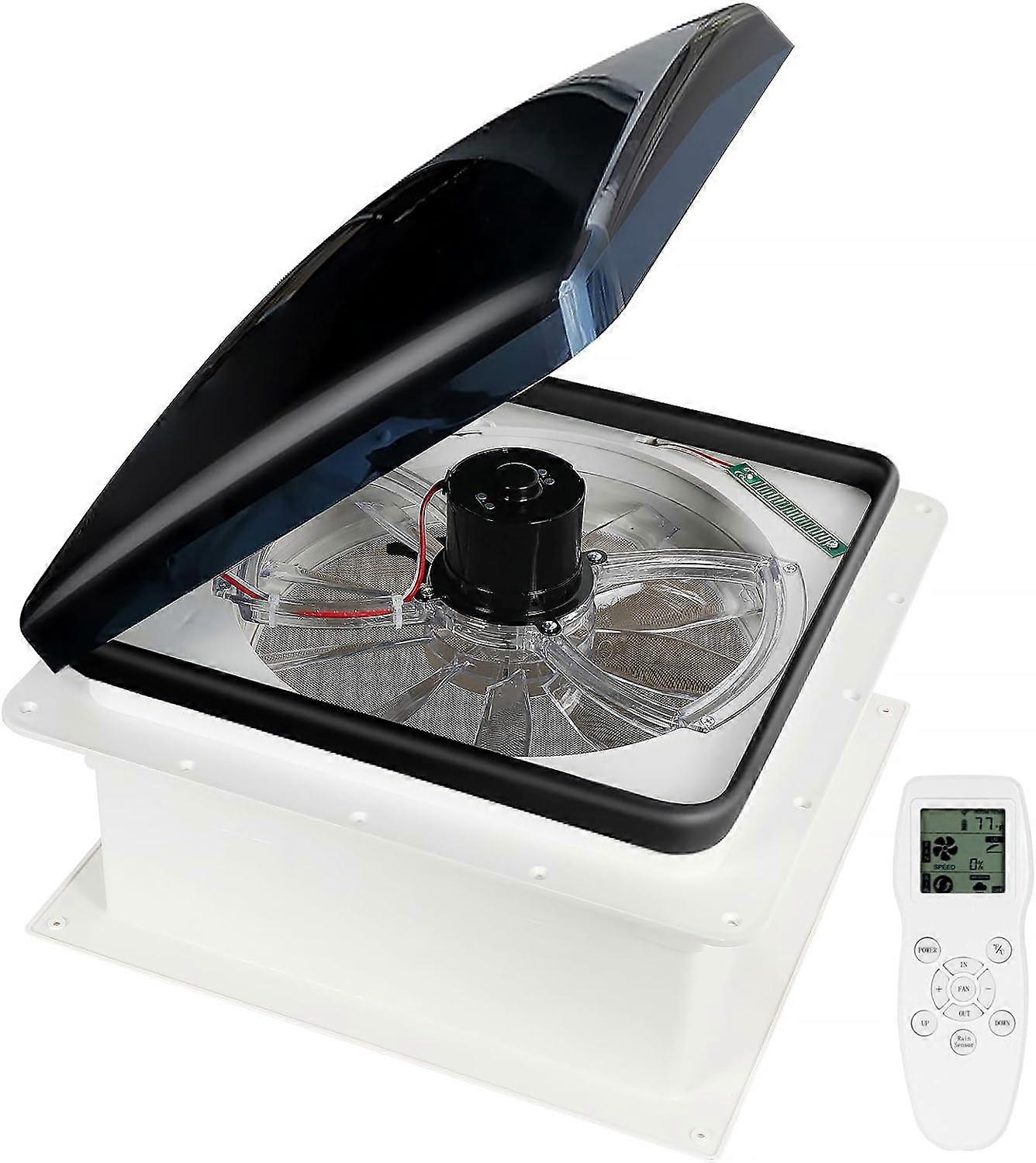 RV Roof Vent Fan, 12V Remote Control 14" Quiet Smart RV Roof Fan with Rain Sensor, 10-Speed, Reversible