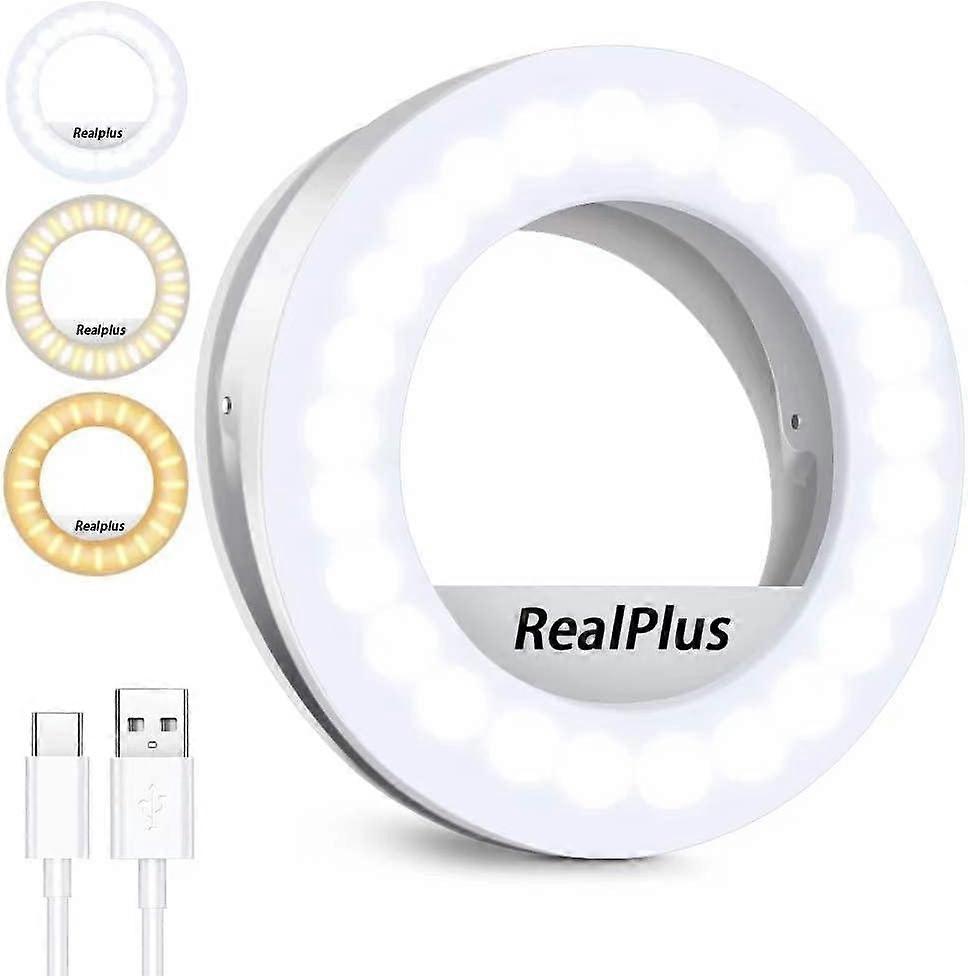 Selfie Ring Light,Clip-on Ring Light [Rechargeable] with 3 Colors & 40 LEDs, Dimmable Selfie Light for Phone, Tablet, Laptop, Zoom Meeting