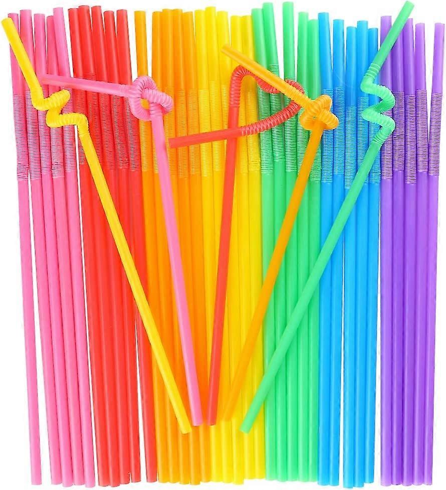 Disposable Color Straws, 100 Count Flexible Straws, Extra Long Straws Party Decorations, Mixed Colors