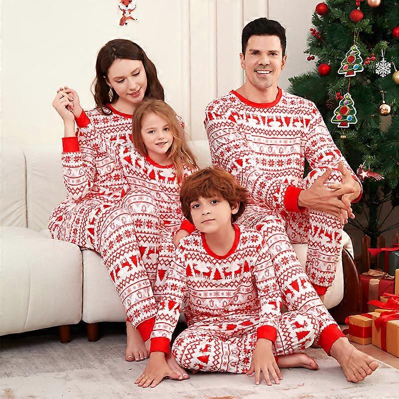 Jul Familj Matchande Pyjamas Outfits Set Klassisk Älg Röd Tryck Vuxen Far Mor Dotter Nattkläder Kläder Titta Pyjamas