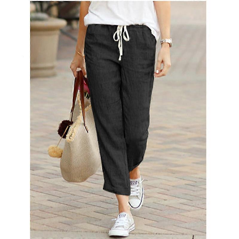 Womens Linen Pants High Waisted Wide Leg Drawstring Casual Loose Trousers with Pockets