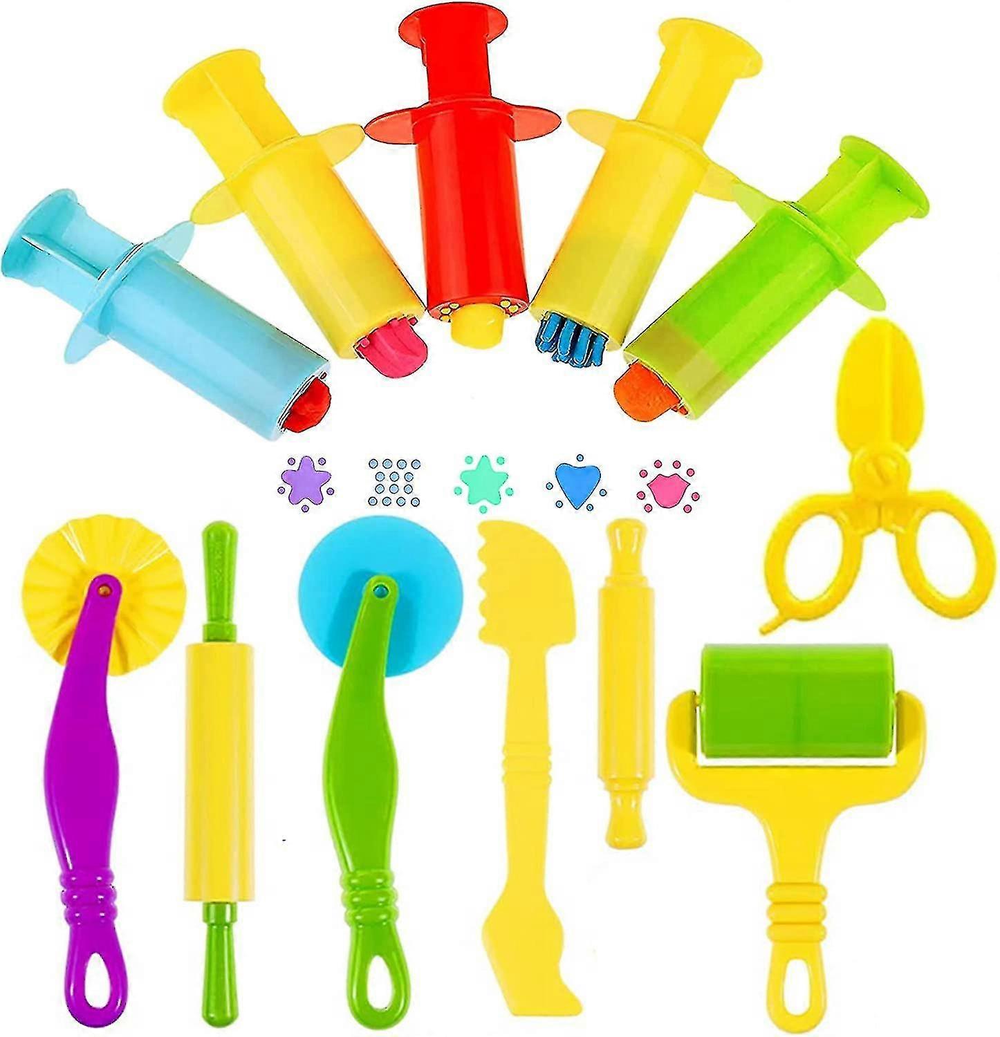Play Dough Tool Kit With Dough Extruder, Dough Scissors, Playdough Roller Knife, 12 Plastic Playdough Tools For Kids (random Colors)