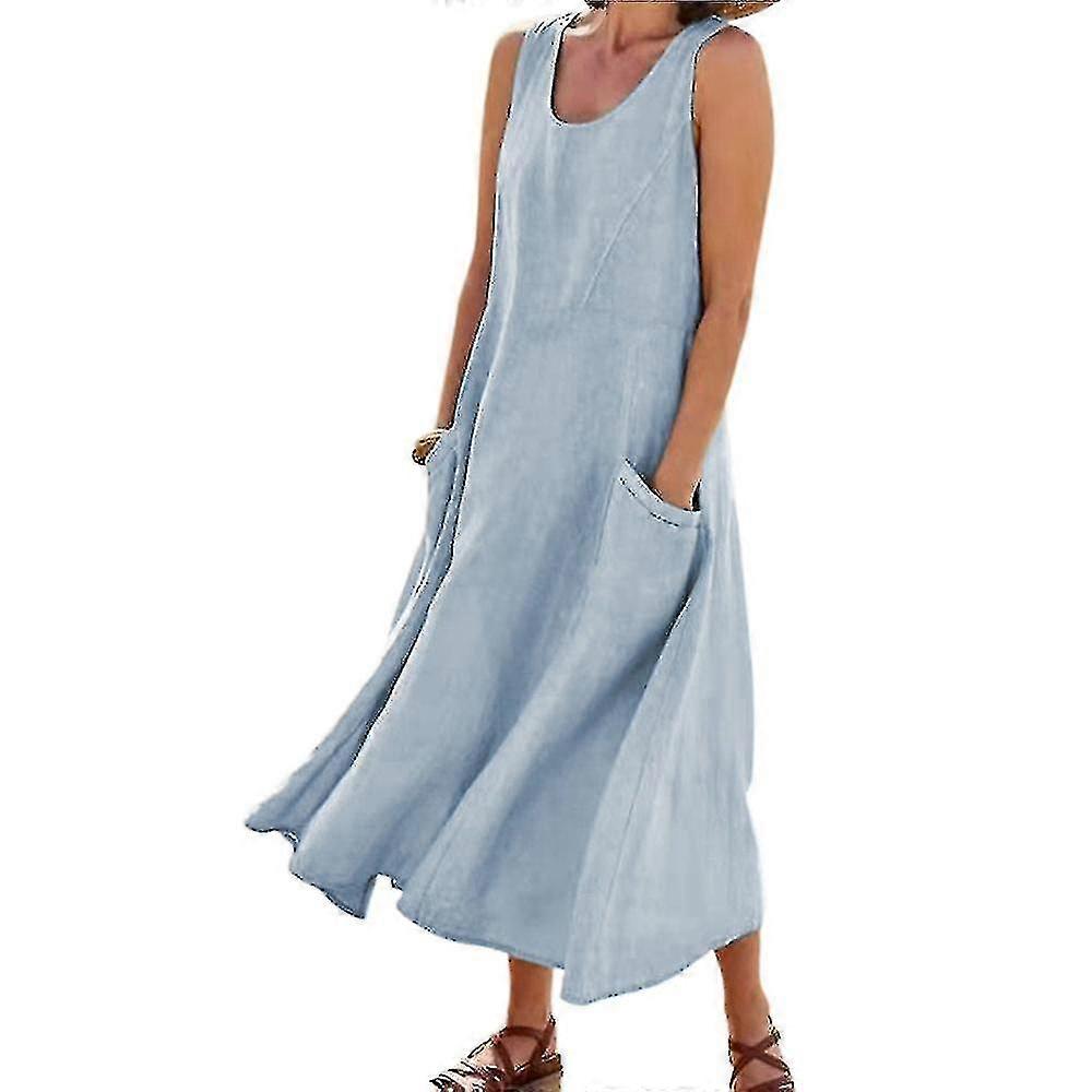 2023-damska sukienka bez rękawów Tank Summer Beach Sundress With Pockets-1